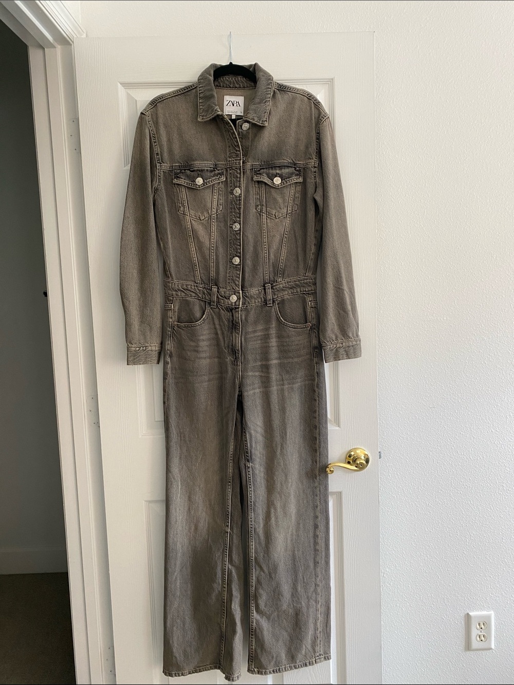 Zara Gray Denim Jean Jumpsuit Size Small